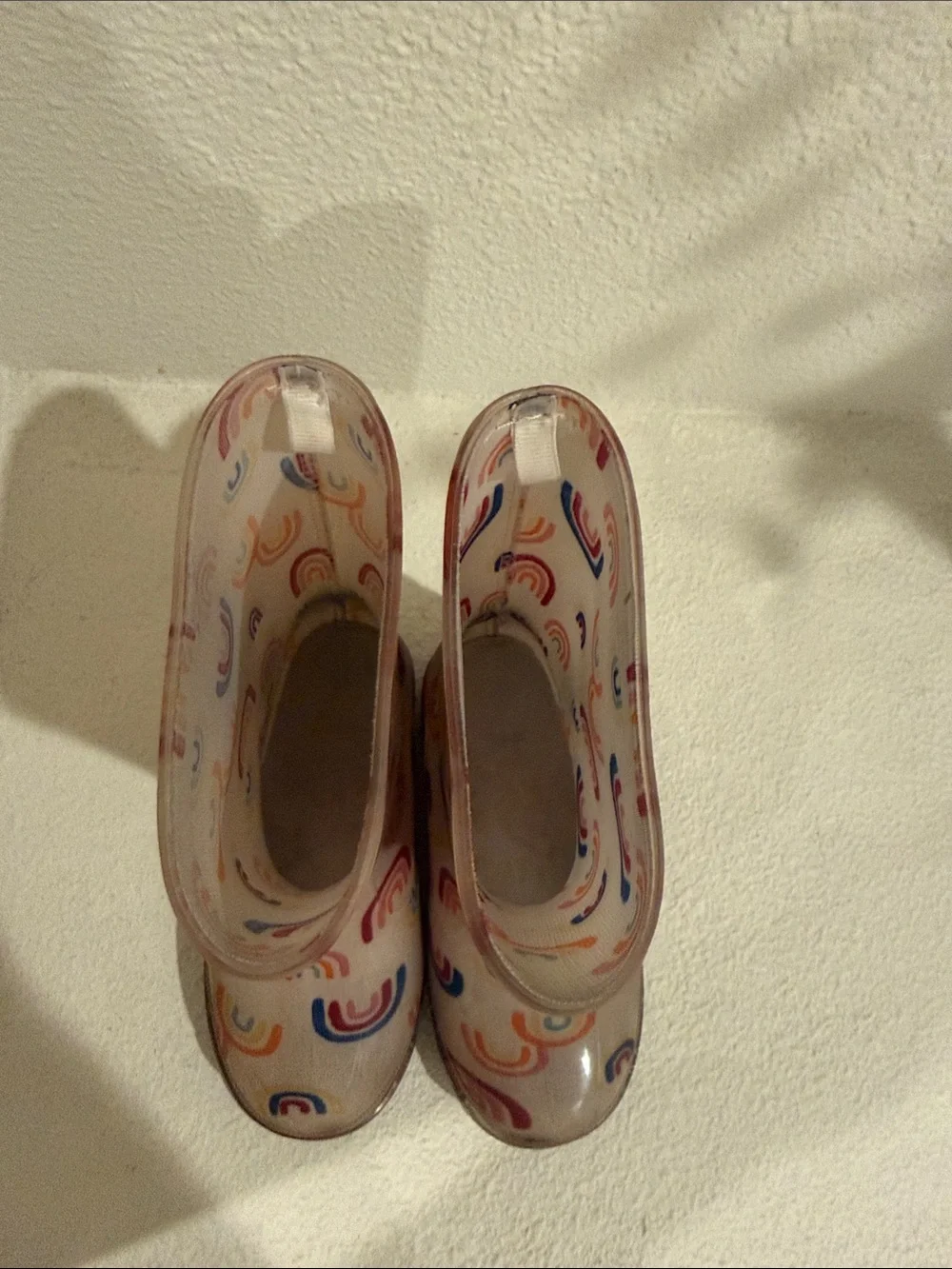 Kids Clear Pink Rain Boots with Rainbow Motif